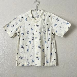 Uniqlo collared short sleeve hawaii shirt ivory off white blue tropical